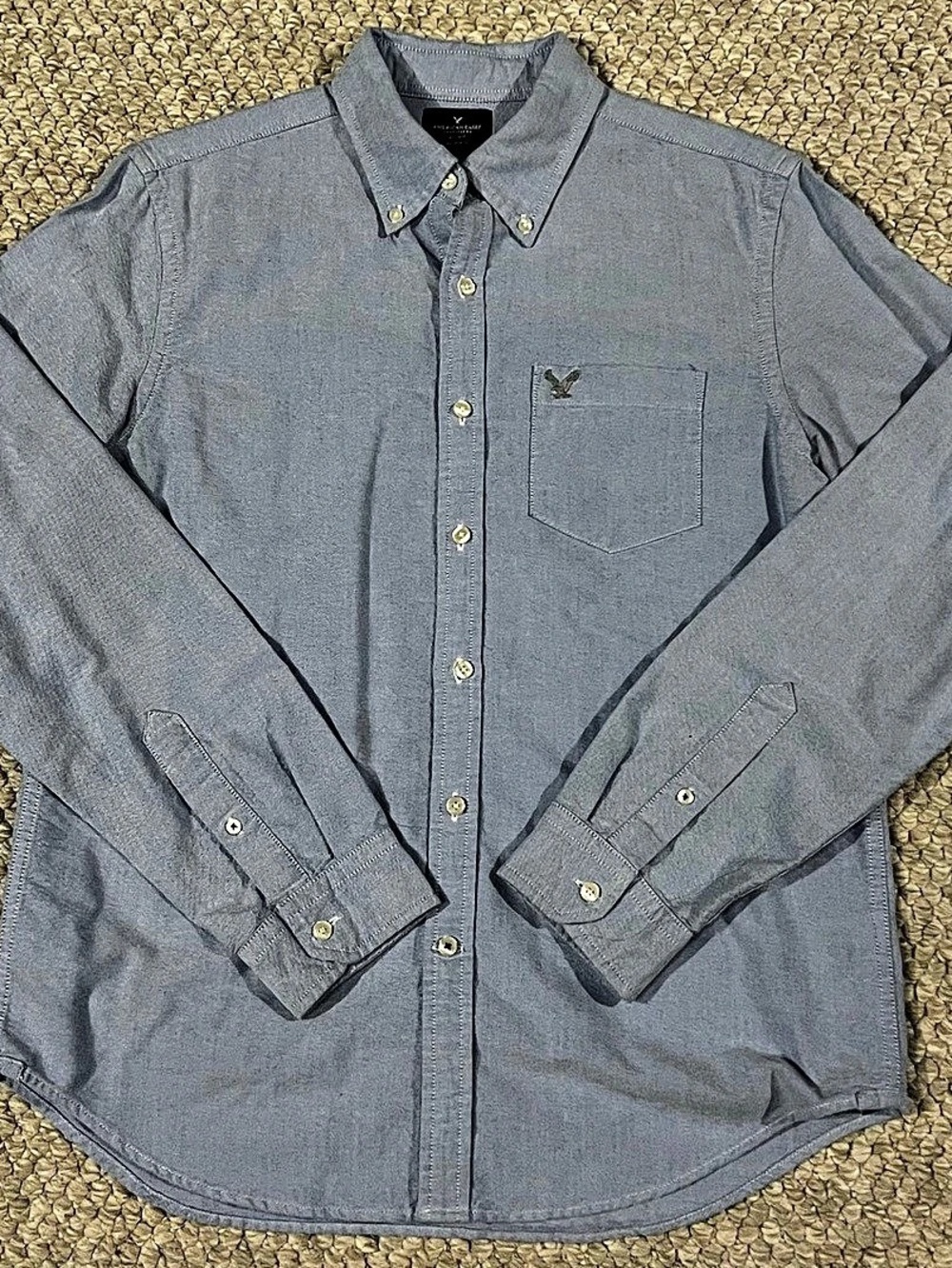 American Eagle Button Up Shirt Mens Medium Blue Chambray Slim Fit
